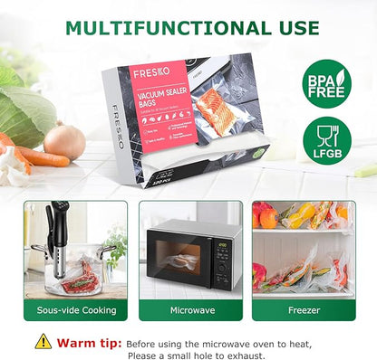 FRESKO 8"x12" Food Vacuum Sealer Bags, 120Pcs PreCut Bags for Food Vacuum Storage, Vacuum Seal Food Sealer Bags with BPA Free and Heavy Duty, Great for Sous Vide Bag Meal Prep