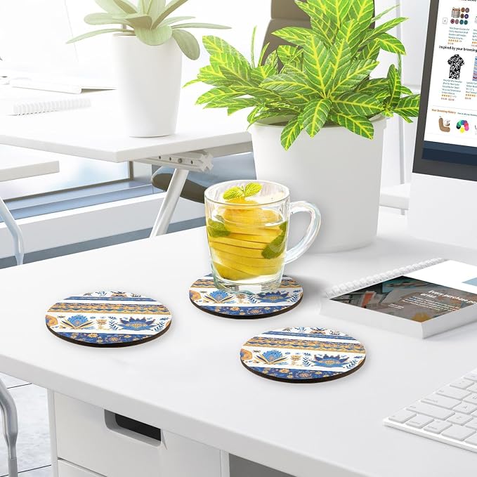 Vector Illustration Ukrainian Folk Pattern 4 Pcs Round Coasters
