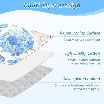 Ironing Mat Portable Ironing Pad Ironing Blanket for Table Top Heat Resistance Double-Side Using Travel Large 47.2 x 27.6 Inch Foldable Lightweight Blue Floral Butterfly