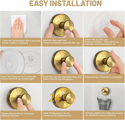 4 Pcs Suction Cup Hooks for Shower，Removable Hooks，Towel Hook，Suction Hook for Bathroom, Bedroom, Glass Window (Gold)