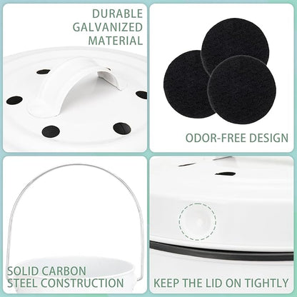 Vipush Compost Bin with Lid Small Countertop Compost Bin includes Inner Liner & 3 Charcoal Filters, White