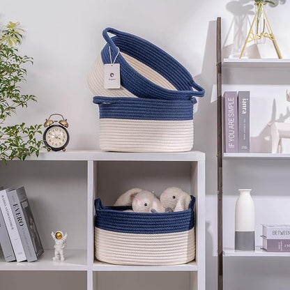 Medium and Large Woven Basket//With Handle, Used for Toys and Fabric Storage Basket used for Storing xl Storage Box, Decorative Storage Box Room 2pack (Blue, L13×W9×H7)