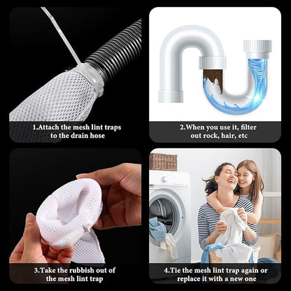 LEIFIDE 10 Pieces Lint Traps for Washing Machine Hose and Cable Ties Set Laundry Lint Catcher Nylon Mesh Trap for Washer Hose Fits Most Washing Machines, White