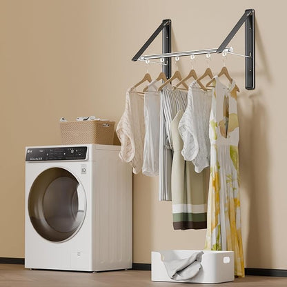 Clothes Drying Rack Retractable, Wall Mounted Clothes Hanger Rack for Laundry Room, Laundry Drying Rack with Clothes Rod Space Saving Closet Organizer Aluminium (Black, 2P)