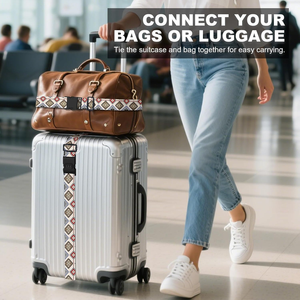 2 Pack Luggage Straps, Adjustable Cute Printing with Combination Lock Luggage Straps for Women Men Travel School Business Trips-Boho
