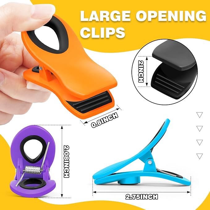 10 Pack Magnetic Chip Clips, Chip Clips Bag Clips, Magnetic Clip for Food Packages, Plastic Assorted Colors Snack Clip for Refrigerator