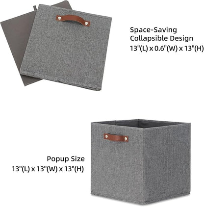 HNZIGE Fabric Storage Cubes Bins Baskets for Shelves Set of 4 Baskets, 13 Inch Storage Bins with Handles, Foldable Storage Cube Organizer Bins Organizing Home Nursery (Gray)