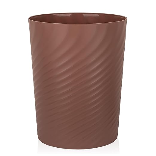 UUJOLY Plastic Trash Can Wastebasket, Garbage Container Basket for Bathrooms, Kitchens, Offices, Kids Rooms (Brown, 1.8 Gallon)