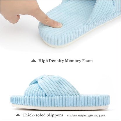Chantomoo Slippers for Women Memory Foam House Bedroom Corduroy Bow Crossbands Slide Slipper Shoes Comfy Trendy Gift Slippers