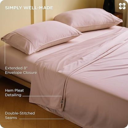 Bedsure Cooling Sheets, Rayon Derived from Bamboo & Cotton Blend, GentleSoft, Breathable, Queen Sheet Set, Deep Pocket Up to 18 Inches, Hotel Luxury Bedding for Hot Sleepers, Rose Pink