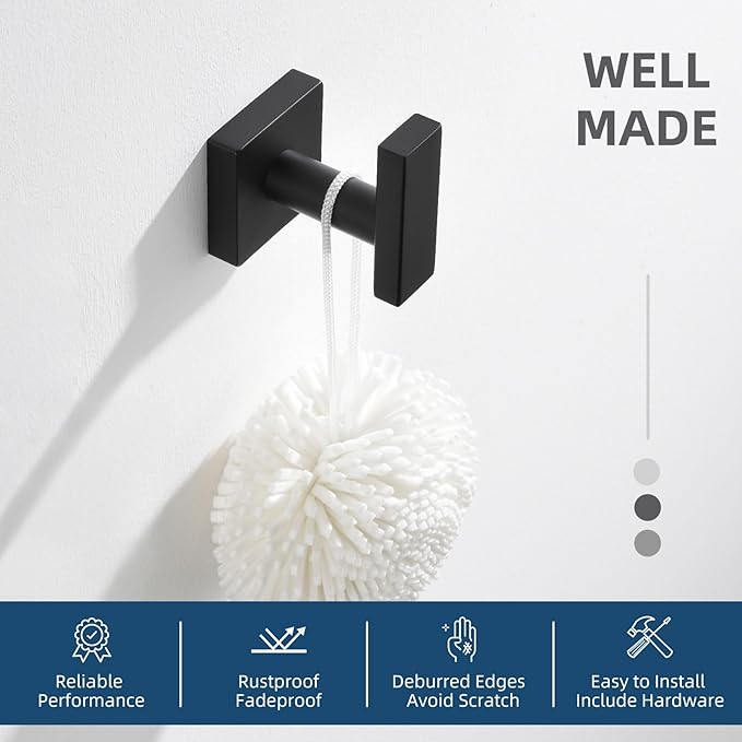 Angle Simple Towel Hook for Bathroom, Stainless Steel Hand Towel Coat Hook for Wall, Matte Black