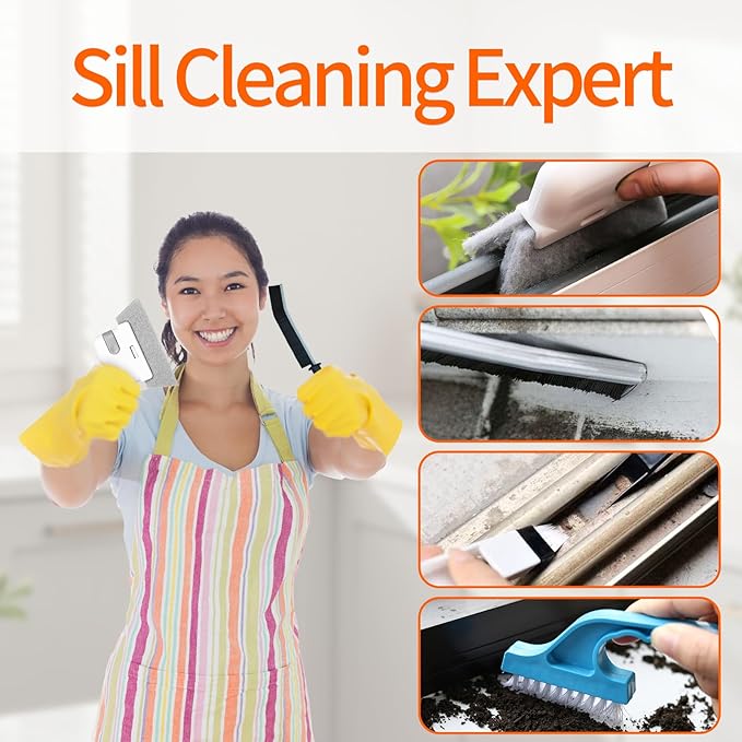 Window Sill Cleaner Tool - 11 Pcs Magic Door Window Track Cleaner Tools Set, Groove Crevice Cleaning Brush for Sliding Door, Shutter, Sill, Tile Lines, Car Vents, Keyboard