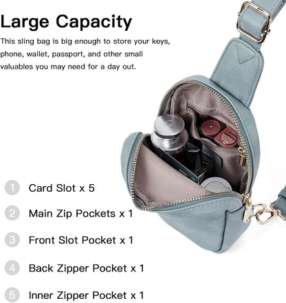 Telena Small Sling Bag for Women Leather Crossbody Fanny Packs Chest Bag for Women
