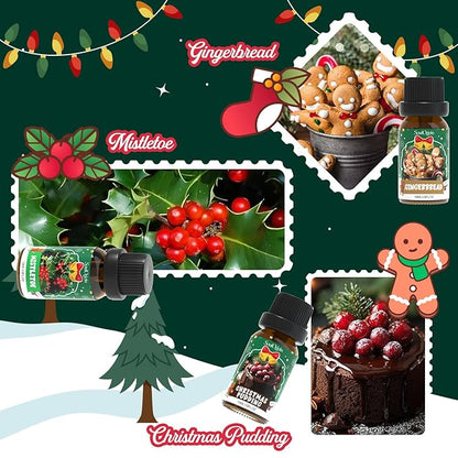 Christmas Essential Oils Set, Fragrance Oil Set for Diffuser, Scent Diffuser Oil for Candle Making-Christmas Cake, Eggnog, Candy Canes, Gingerbread, Mistletoe, Christmas Pudding
