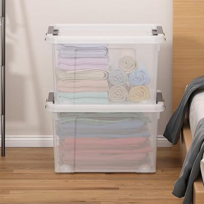 4-Pack 50 Quart Large Clear Storage Box, Plastic Storage Latch Bin