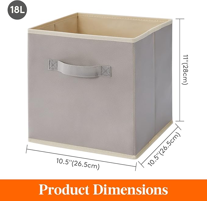 Lifewit Collapsible Fabric Storage Cubes Bins Set 11 Inch, Foldable Cubby Organizers Boxes, 6 Pack Organizing Baskets for Shelf, Closet, Utility Room, Storage Room, 18L Light Gray