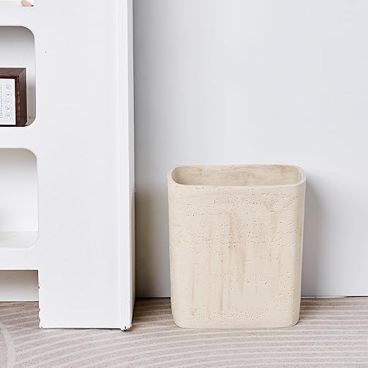 Polytree Natural Travertine Textures Bathroom Trash Can 1.8 Gallon(7 Liter) Small Kitchen Garbage Can,Living Room Bedroom Trash Can, Decor Wastebasket for Home Office (Handmade of Resin)