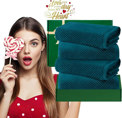 VOOVA & MOVAS Bathroom Hand Towels - 4PC Large 18" x 28", 100% Cotton | Lightweight | Thick | Quick Dry | Soft | Absorbent, Hand Towels for Showering, Bathroom Essentials, Deep Turquoise