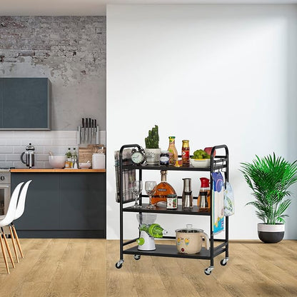 HDANI 3 Tier Metal Rolling Utility Cart,High Capacity Multi Purpose Heavy Duty Cart,for Office,Kitchen,Living Room,Bedroom,Etc.(Black)…