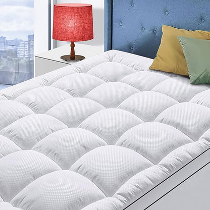 Full XL Size Mattress Topper for Back Pain, Cooling Extra Thick Mattress Pad Cover with 8-21 inch Deep Pocket, Plush Pillow Top Mattress Topper Overfilled with Down Alternative, Full Extra Long, White
