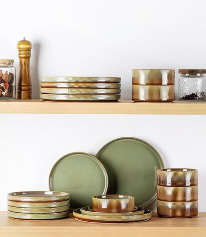 Ceramic Dinnerware Set for 6, 18-Piece Plates and Bowls Set | Lightweight
