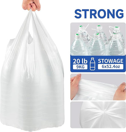 Small Trash Bags with Handles 4 Gallon 200 Count White - Ocean Plastic Upcycling - Plastic Garbage Bags, Can Bin & Waste Basket Liner for Kitchen, Bathroom, Office and Pets