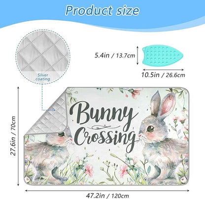 Ironing Mat Portable Ironing Pad Ironing Blanket for Table Top Heat Resistance Double-Side Using Travel Large 47.2 x 27.6 Inch Foldable Lightweight Easter Bunny Flower