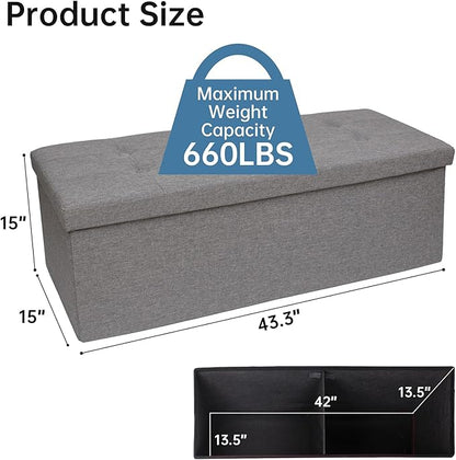 GLAXYFUR 43.3 inches Folding Storage Ottoman Bench Storage Chest Footrest for Bedroom, Entryway and Living Room, Holds up to 660 lb Dark Grey