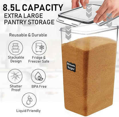 WHITE FEATHER SUPPLIES 2 PC [8.5L / 287 Oz] Extra Large Airtight Food Storage Containers with Lids - BPA Free Kitchen and Pantry Organization Containers for Baking Supplies, Cereal, Flour, Sugar, Rice