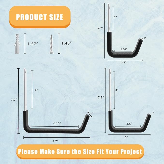 Heavy Duty Utility Hooks for Garage Storage Utility Hooks Wall Mount,Garage Hooks Heavy Duty,Garage Wall Hooks,Hose Holder,Bike Hooks,Ladder Hooks,Leaf Blower Hanger (2S & 2M & 2L)
