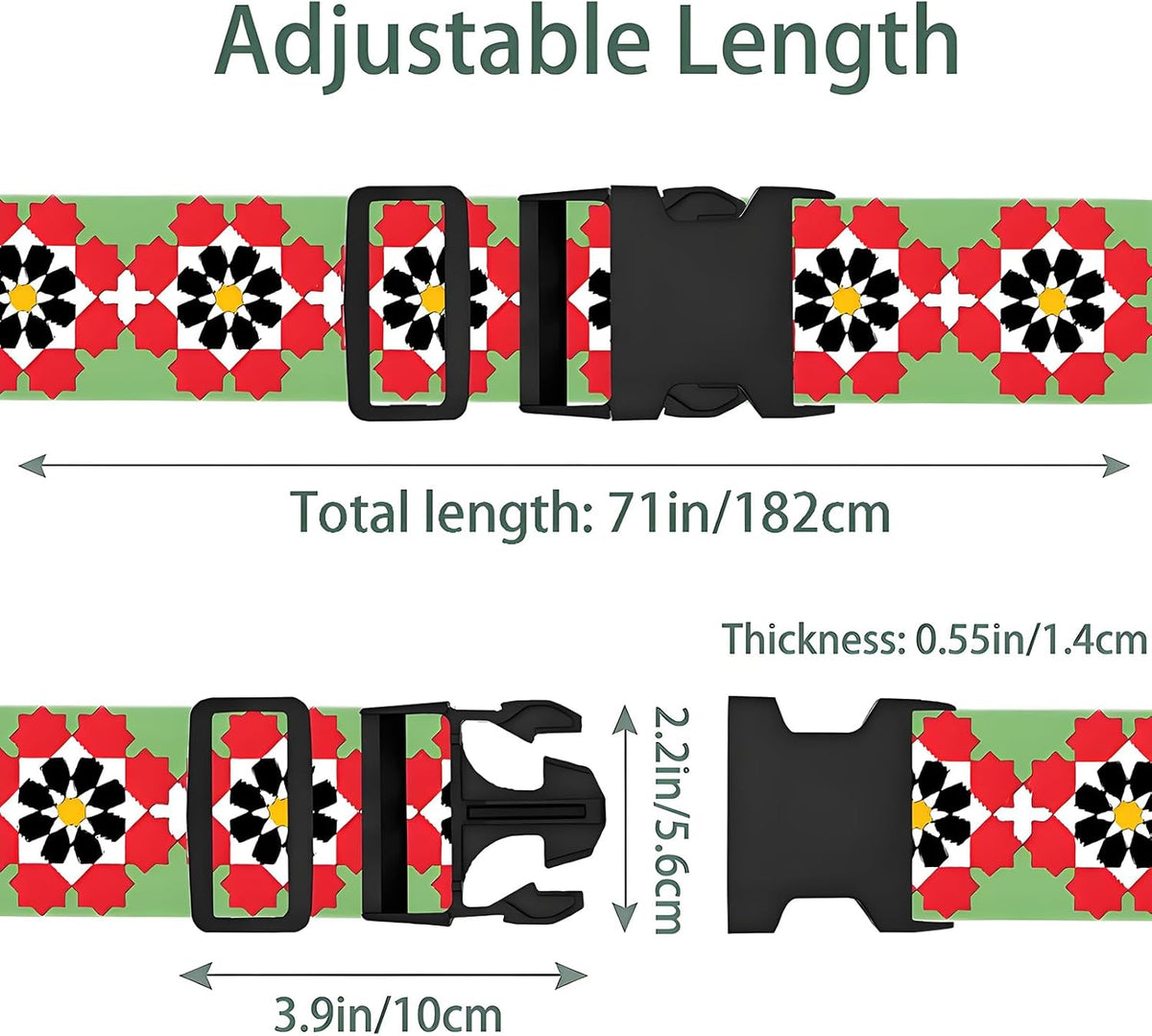 Flowers Luggage Straps for Suitcases, Adjustable Luggage Travel Belts to Keep Luggage Security While Travel, Strong Polyester Fabric, Easy-to-Recognize Stylish Design Travel Accessories, 2 Pack