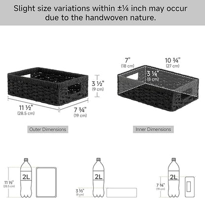 StorageWorks Small, Pantry Baskets, Wicker Storage Baskets for Organizing, Bathroom Shelves, Pantry Organizers and Storage, Black, 2-Pack