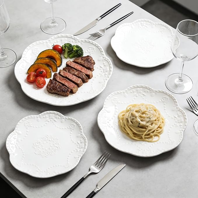 Gaolinci European Palace Series Lace Embossed Ceramic Dinner Plate