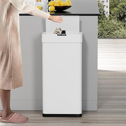TLSUNNY 18.5 Gallon Motion Sensor Trash Can,Touchless Automatic Garbage Can,Brushed Stainless Steel Smart Bin,with Bag Holder,Soft Close Lid,for Kitchen,Office,RV,Bedroom,Living Room (White, 70L)