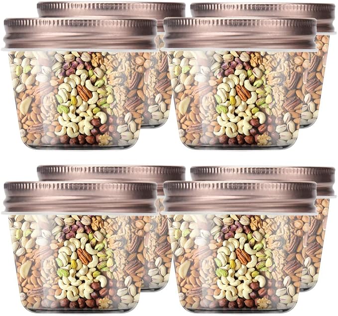 novelinks 4 oz Clear Plastic Jars with Rose Gold Lids – Small Round Refillable Storage Containers for Spices, Food, Crafts, and DIY Gifts – BPA-Free, Leakproof, 20 Pack