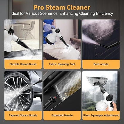 Steam Cleaner, Handheld Steam Cleaner for Home, 16-Piece Steam Cleaner Kit with Automatic Steam Switch, Steamer for Kitchen, Bathroom, Car, Living Room and Multi-Surface Deep Cleaning (White)