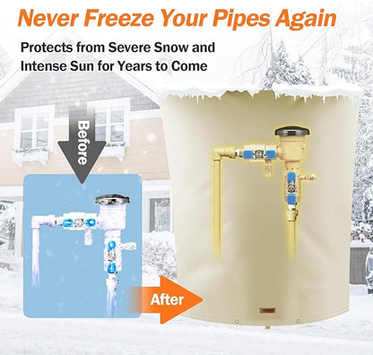 TOHONFOO Backflow Preventer Pipe Insulation Cover (5°F) - Irrigation Sprinkler Valve Insulated Pouch - Water Well Pump Cover - Sturdy 5 Layers for Winter Freeze Protection, 28" W x 36" H, Beige