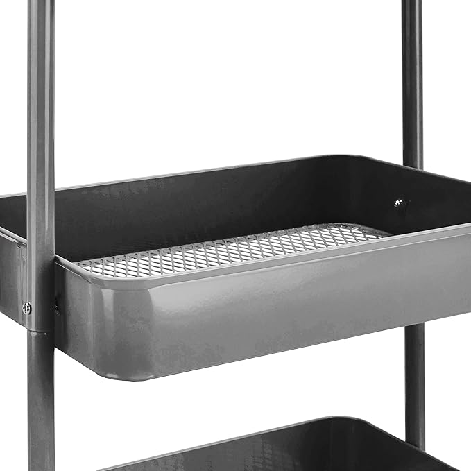Amazon Basics 3-Tier Rolling Utility or Kitchen Cart, Lockable Wheels, Multifunctional Storage, Charcoal