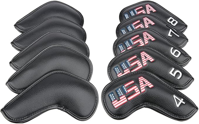 Golf Builder Black Leather USA Golf Club Iron Wedge Head Covers Fit All Brands
