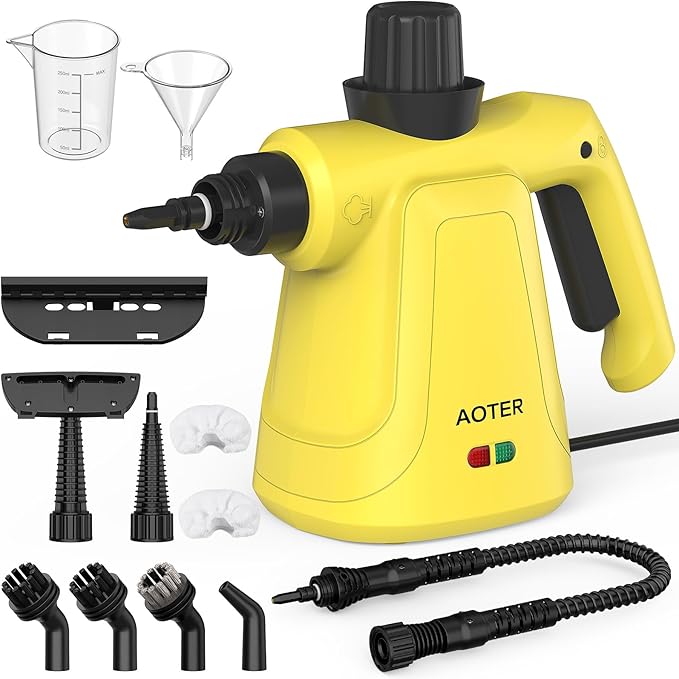 Pressurized Handheld Steam Cleaner, Portable Multi-Surface Cleaner for Home, Multipurpose Steam Cleaner for Tile, Grout, Windows, Bathroom, with 12pcs Accessories (Yellow)