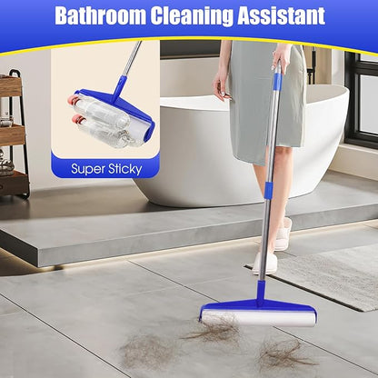 COBETE 13.77" Large Extra Sticky Lint Roller, 69.88" Long Handle Lint Remover with 6 Rollers for Clothes, Cat Dog Pet Hair, Furniture, Couch, Carpet, Floor，Painted Wall Cleaner Mop Dust Cleaning