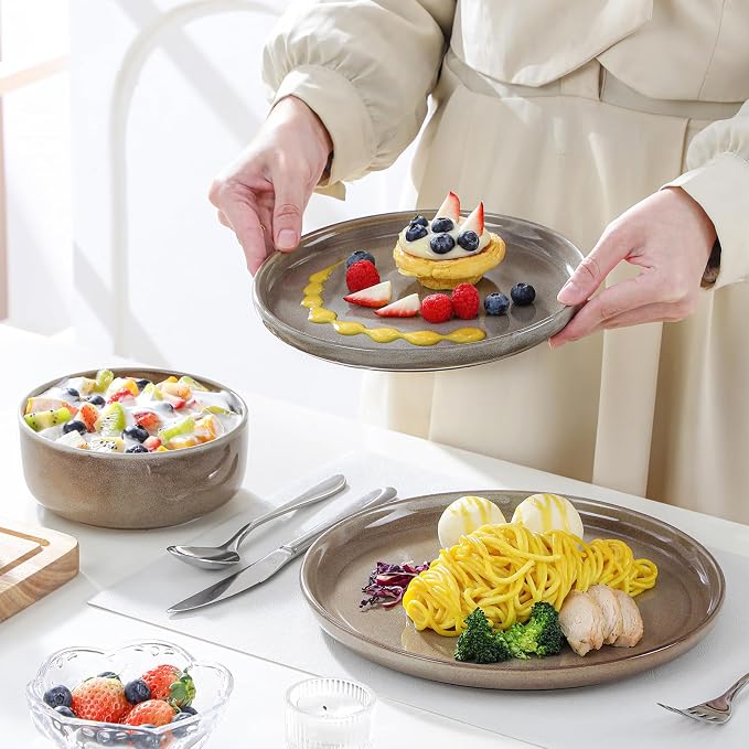 vancasso PLAYA Plates and Bowls Sets, 18 Pieces Dark Brown Dinnerware Sets