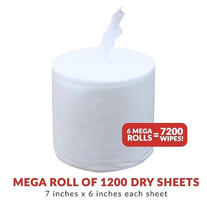 Dry Wipe Kit: 7200 Wipes (7" x 6"): Make Your Own Wet Wipes Using Your Preferred Cleaning Solution: 6 Mega Rolls + 4 Dispensing Buckets