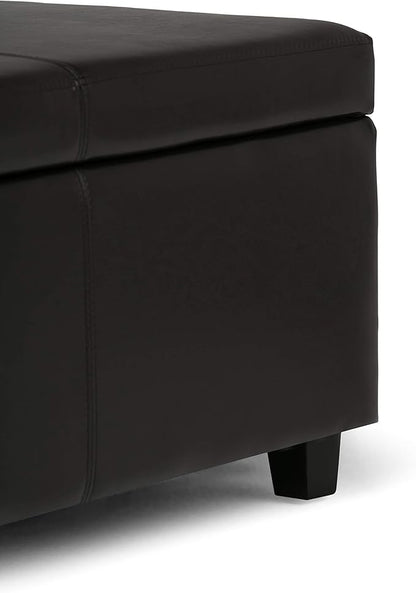 SIMPLIHOME Avalon 48 inch Wide Contemporary Rectangle Storage Ottoman Bench in Tanners Brown Vegan Faux Leather, Assembled, For the Living Room, Entryway and Family Room