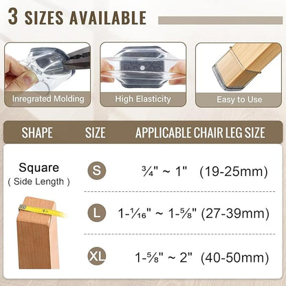 BUMACO Chair Leg Floor Protectors Square Chair Leg Protectors for Hardwood Floors Silicone Pads Covers to Protect Floors Clear-20 Pcs Square S (3/4" to 1")