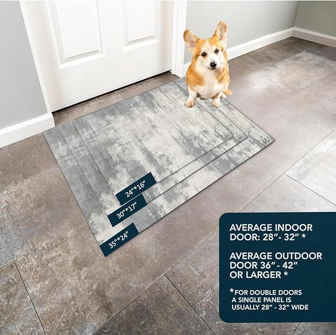 Ultra Thin Door Mat Indoor Entrance, 1/10 in Thin Door Mats for Inside Entry, Non-Slip Rubber Backing Washable Doormat, Fade Resistant, Absorbent, Low Profile Dirt Trapper, 35"X24",Distressed