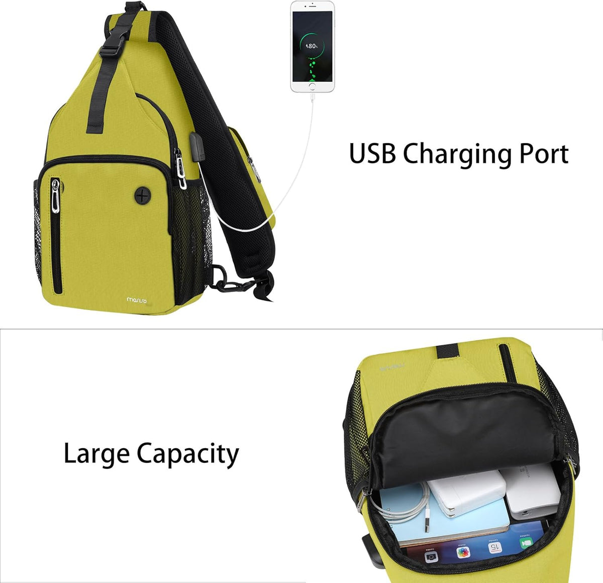 MOSISO Sling Backpack Bag, Crossbody Shoulder Bag Travel Hiking Daypack Chest Bag with Front Square Pocket&USB Charging Port