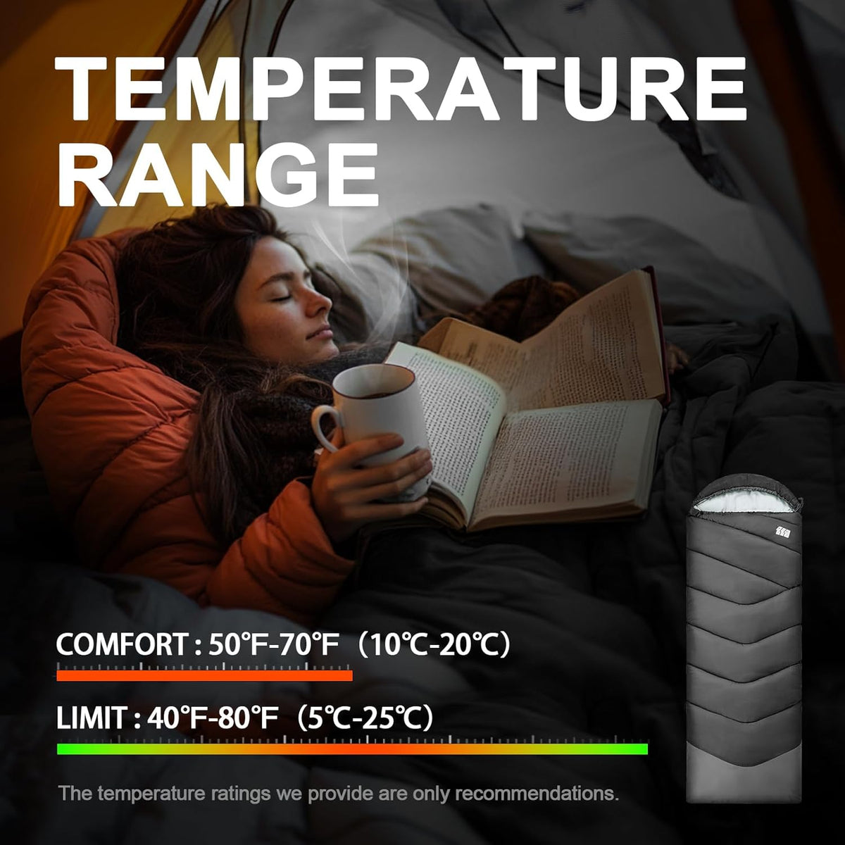 Sleeping Bags for Adults Cold Weather,Portable, Waterproof,Lightweight Sleeping Bag for Tall Girls Boys with Compression Sack for Warm Camping, Hiking, Outdoor & Indoor