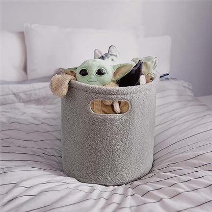 PUTSKA Basket – Round Storage for Toys and Clothes, Stuffed Animals – Soft Baby Girl Basket for Nursery, Kids Room, Bedroom, Living Room – Regular, Grey