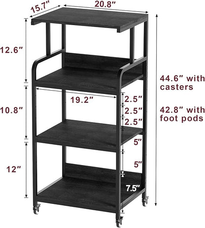 4 Tier Printer Stand with Storage Shelf, Large Tall Printer Table for Home Office, Mobile Printer Cart with Industrial Wheels for Paper Shredder Scanner Fax Heat Press Small Space Organization (Black)